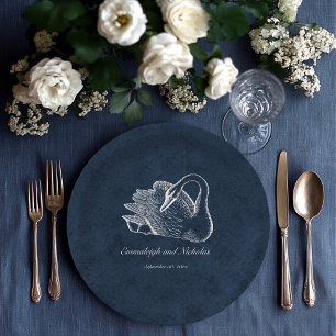 Assiettes En Carton Bleu de marine de cygne blanc