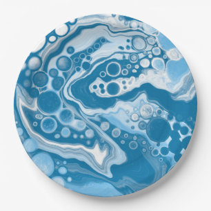 Assiettes En Carton Bleu Digital Fluid Art Marbre Pour Peinture Cellul