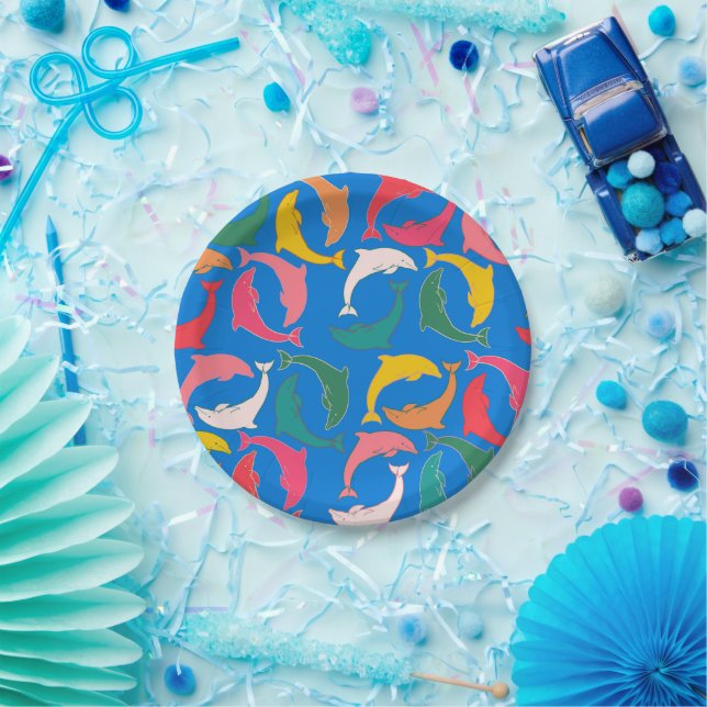 Assiettes En Carton Bleu d'impression dauphin (Fête)