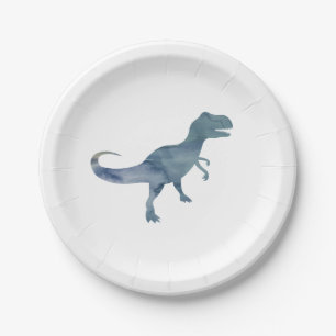 Assiettes En Carton Bleu Dinosaure Silhouette Trex Plaque papier