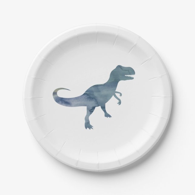 Assiettes En Carton Bleu Dinosaure Silhouette Trex Plaque papier (Devant)