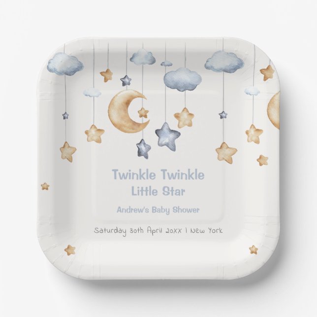 Assiettes En Carton Bleu Elegant Twinkle Baby shower Twinkle (Recto)