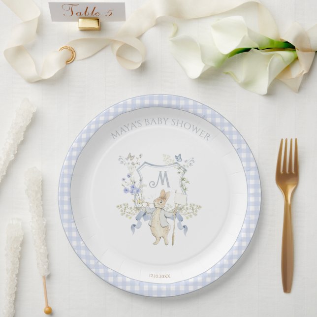 Assiettes En Carton Bleu En vichy Peter le Baby shower Rabbit MUTED BL (Mariage)