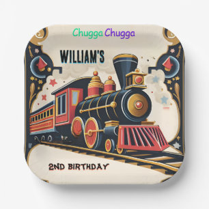 Assiettes En Carton bleu enfants garçons Vintage deux train 2e anniver