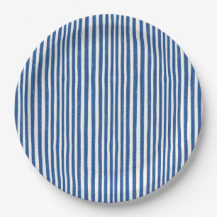Assiettes En Carton Bleu et blanc Bandes marines