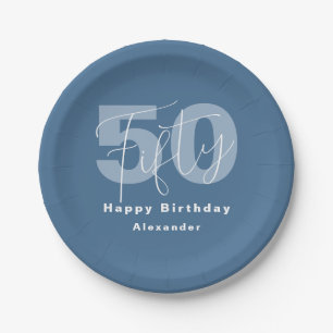 Assiettes En Carton Bleu Et Blanc Joyeux 50e anniversaire