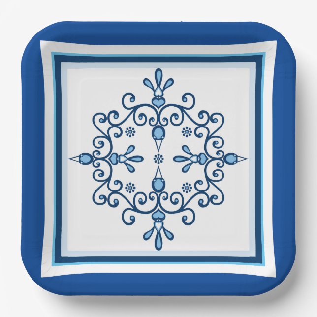Assiettes En Carton Bleu et blanc Papier Plaque (Recto)
