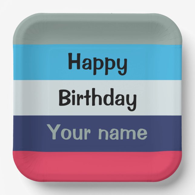 Assiettes En Carton Bleu Et Bourgogne Joyeux Anniversaire (Recto)