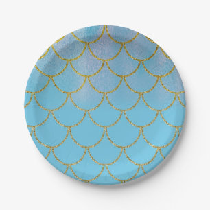 Assiettes En Carton Bleu et or Iridescente Shimmer Mermaid Party