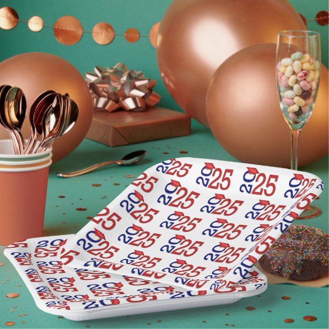 Assiettes En Carton Bleu et rouge 2025 Graduation (Multi)