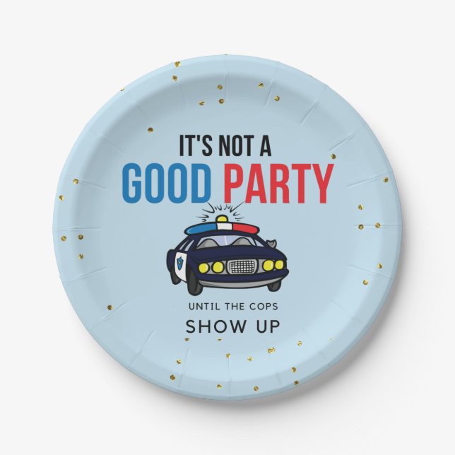 Assiettes En Carton Bleu et Rouge Fantaisie Cops Montrer Plaque Papier (Devant)