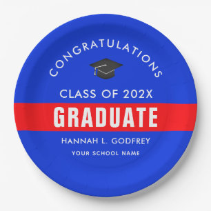 Assiettes En Carton Bleu et Rouge Graduation Congrats sur mesure