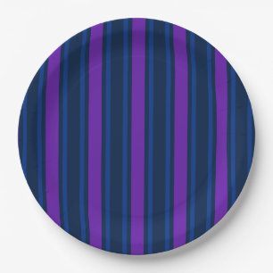 Assiettes En Carton Bleu et violet bonbons rayés