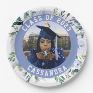 Assiettes En Carton Bleu Floral Rose Graduation Photo