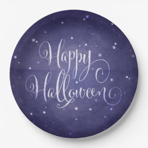 Assiettes En Carton Bleu foncé Magie Stars Joyeux Halloween Party