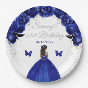 Assiettes En Carton Bleu foncé Peau foncée Princesse Anniversaire