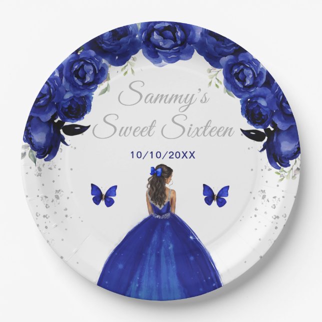 Assiettes En Carton Bleu foncé Peau foncée Princesse Sweet sixteen (Devant)