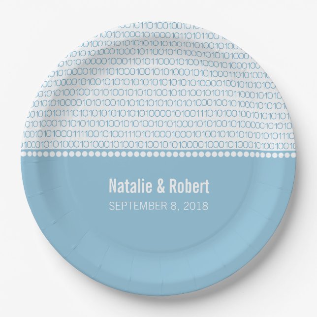 Assiettes En Carton Bleu Geek Chic Binary Code Plaques de papier (Devant)