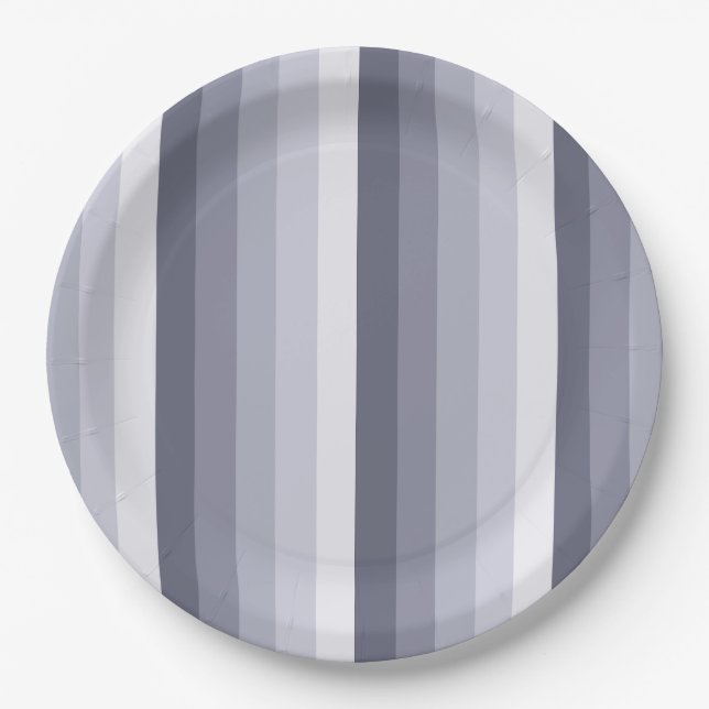 Assiettes En Carton Bleu gris rayures (Devant)