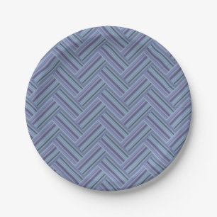 Assiettes En Carton Bleu gris rayures motif double tissage