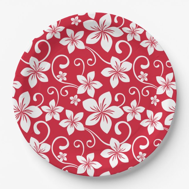 ASSIETTES EN CARTON BLEU HAWAII (ROUGE) (Devant)