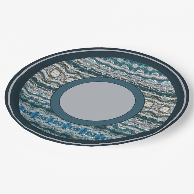 Assiettes En Carton Bleu Marine Avec Motif Gris (Angle)