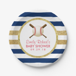 Assiettes En Carton Bleu marine de garçon de base-ball et baby shower