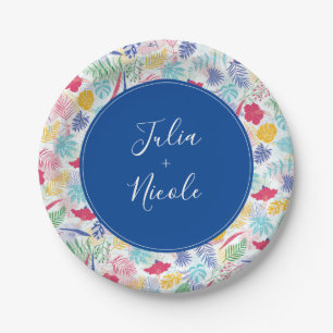 Assiettes En Carton Bleu marine Rose sauvage Forêt tropicale Épinard M