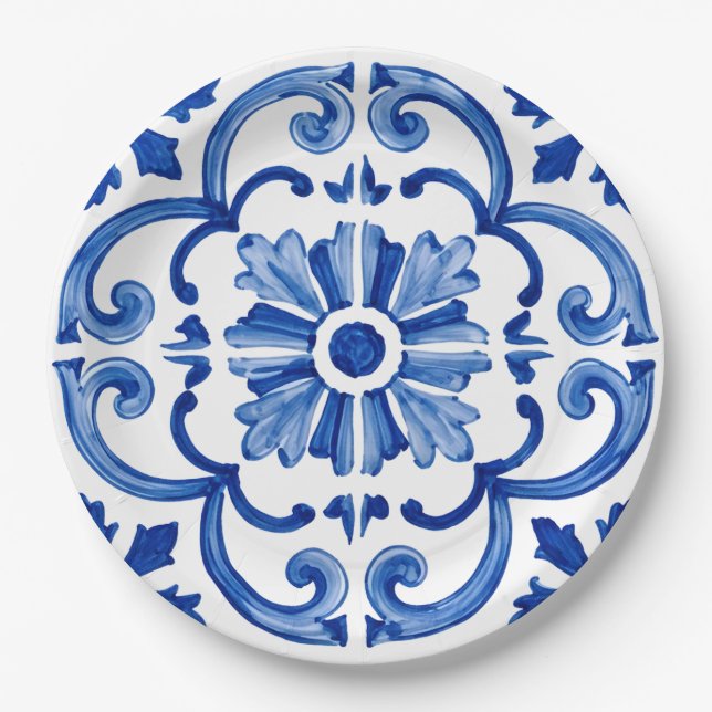 Assiettes En Carton Bleu Méditerranée  (Devant)