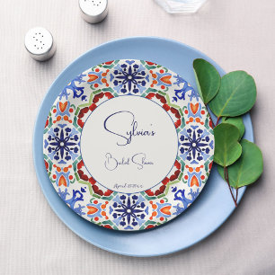 Assiettes En Carton Bleu mexicain carreaux colorés douche nuptiale imp
