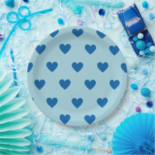 Assiettes En Carton Bleu mignon simple Motif de coeur