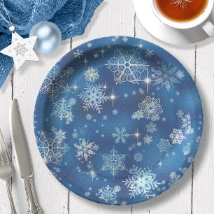 Assiettes En Carton Bleu Motif des flocons les plus beaux ID846
