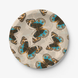 Assiettes En Carton Bleu motif papillon Pansy sur blanc