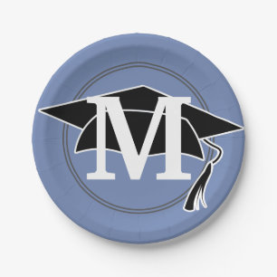 Assiettes En Carton Bleu Noir Blanc Monogramme Initiale de Casquette d