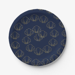 Assiettes En Carton Bleu Nuit & Or Coquillage Sirène Baby Shower de Ma