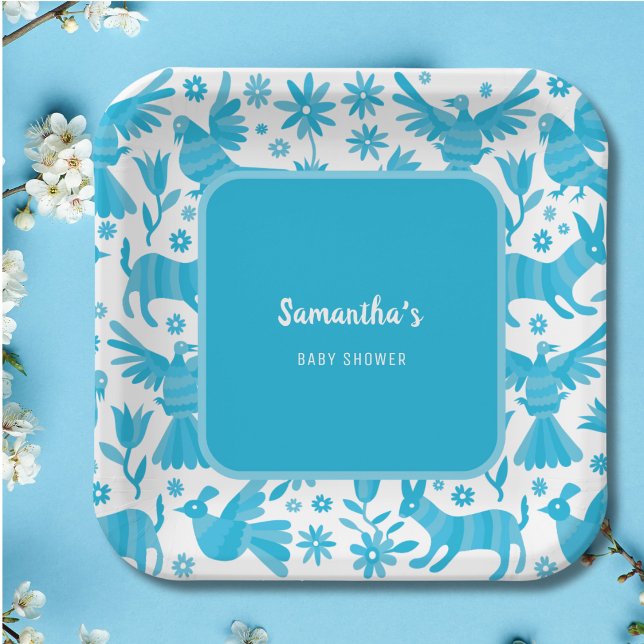 Assiettes En Carton Bleu otomi mexicaine baby shower plaque de papier (Créateur téléchargé)
