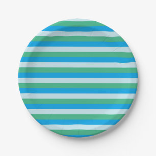 Assiettes En Carton Bleu pâle, vert d'Aqua et rayures turquoise