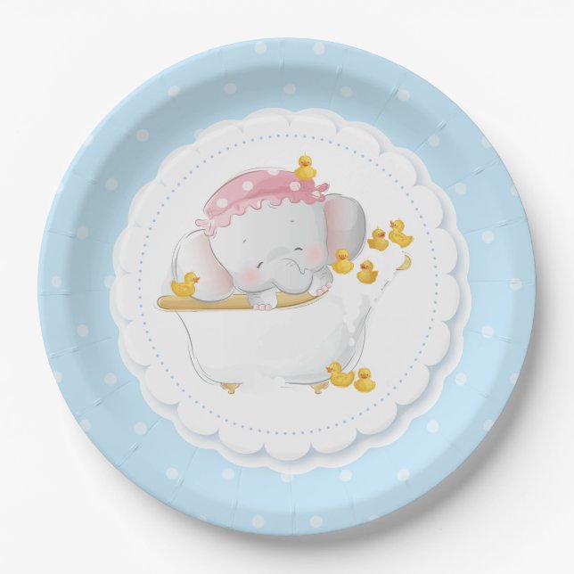 Assiettes En Carton Bleu point Eléphant mignon (Devant)