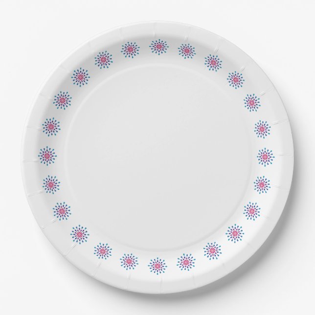 Assiettes En Carton Bleu, pourpre et rose (Devant)