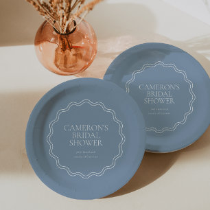 Assiettes En Carton Bleu Poussiéreux Bordure Ondulée en Coquille Sai