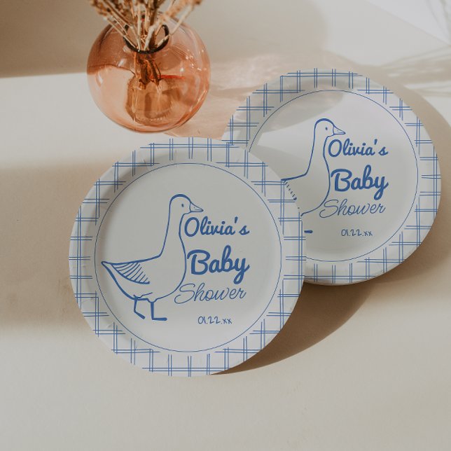 Assiettes En Carton Bleu rétro Silly Goose main tiré bébé garçon (Créateur téléchargé)
