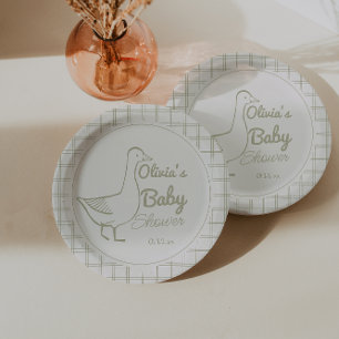 Assiettes En Carton Bleu Rétro Silly Goose Main Tirée Baby Boy Douche
