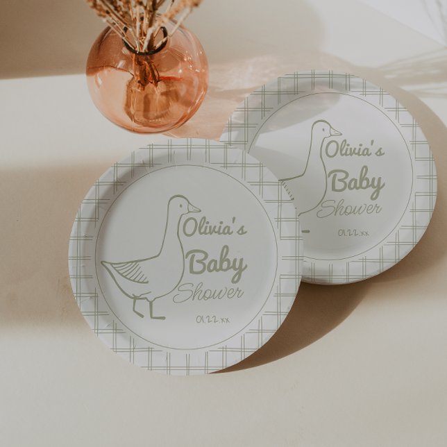 Assiettes En Carton Bleu Rétro Silly Goose Main Tirée Baby Boy Douche (Créateur téléchargé)
