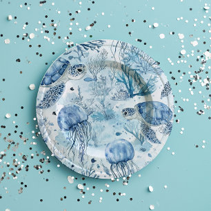 Assiettes En Carton Bleu Rêvé sous le Baby shower marin
