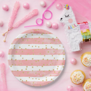 Assiettes En Carton Bleu rose et Faux Gold Confetti