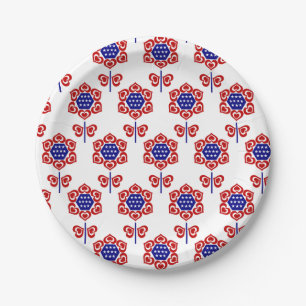 Assiettes En Carton Bleu rouge Fleur Patriotique