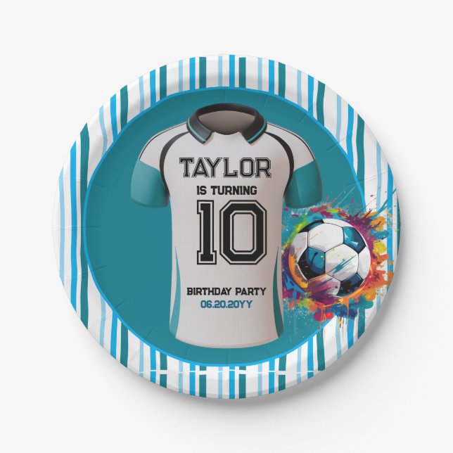 Assiettes En Carton Bleu soccer Sports Boy Jersey Anniversaire de enfa (Devant)