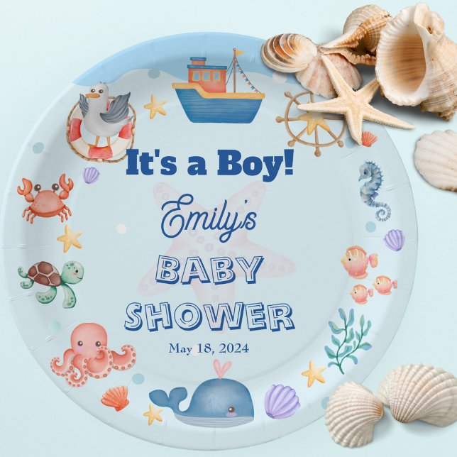 Assiettes En Carton Bleu sous la mer Baby Boy Douche (Créateur téléchargé)