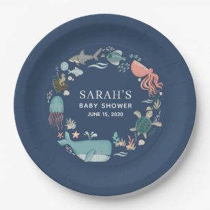 Assiettes En Carton Bleu sous le Baby shower de mer Classic Stick rond
