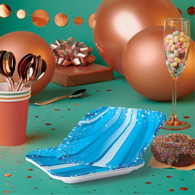 Assiettes En Carton Bleu Starburst Étincelle avec rayons lumineux (Créateur téléchargé)